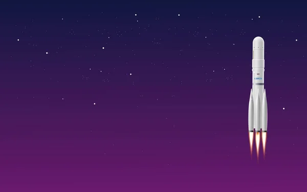 Space rocket launch in purple gradient sky at night, 3D realistic vector concept. Space tourism horizontal banner. — Stockvektor