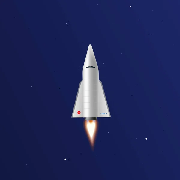 Lanzamiento del transbordador espacial en el cielo estrellado nocturno. Rocket después de la salida está volando verticalmente, con el cielo nocturno como fondo. — Vector de stock
