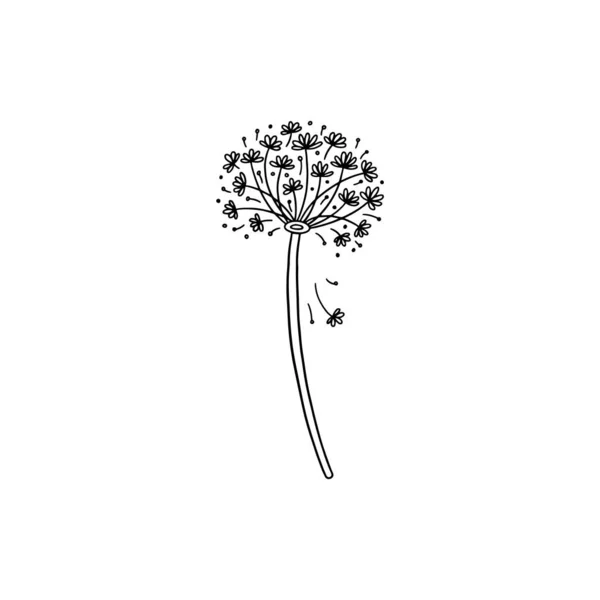 Airy fluffy dandelion with flying seeds. Spring wind blows on weed flower — Stockvektor