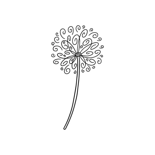 Abstract simple dandelion in black ink color. Spring airy blossom flower — Stockvektor