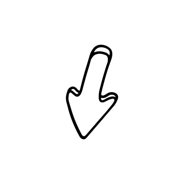 Black and white arrow to indicate direction down in doodle vector illustration —  Vetores de Stock