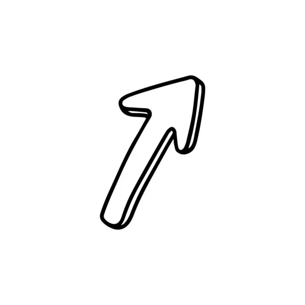 Arrow 3D graffiti doodle. Ícone de seta em branco, ligeiramente curvo, e apontando para o canto direito. Ícone vetorial desenhado à mão —  Vetores de Stock