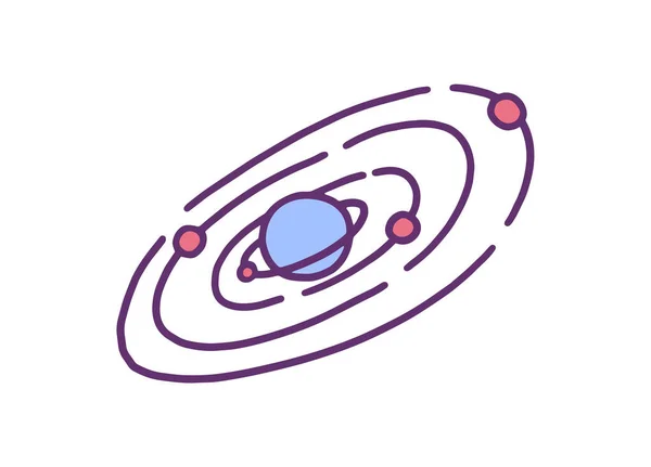 Star system with planets orbiting around blue supergiant star, tiny doodle vector drawing. Galaxy in the Universe. — стоковый вектор