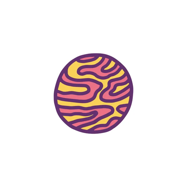 Jupiter planet colored doodle. Red and yellow stripped gas planet vector icon. Planet with stripe pattern cute drawing. — Vettoriale Stock