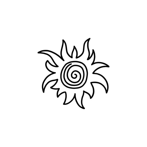 Zon of zonne-symbool met stralen, met de hand getekend cartoon vector illustratie geïsoleerd. — Stockvector