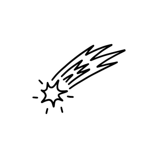 Meteorito espacial o estrella que cae dibujado a mano doodle vector ilustración aislado. — Vector de stock