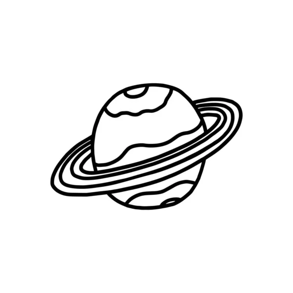 Planet saturn with rings in hand drawn doodle style, vector illustration isolated on white background. — Stock Vector