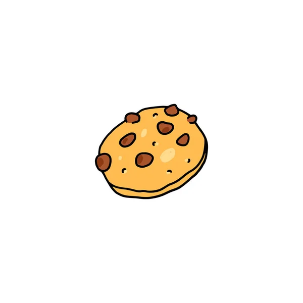 Galleta dibujada a mano o galleta con chips de chocolate, ilustración de vectores de garabatos de colores aislados sobre fondo blanco. — Vector de stock