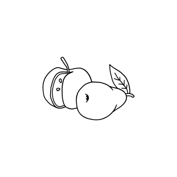 Päron och äpple handritad ikon med tunn kontur, vektor illustration isolerad på vit bakgrund. — Stock vektor