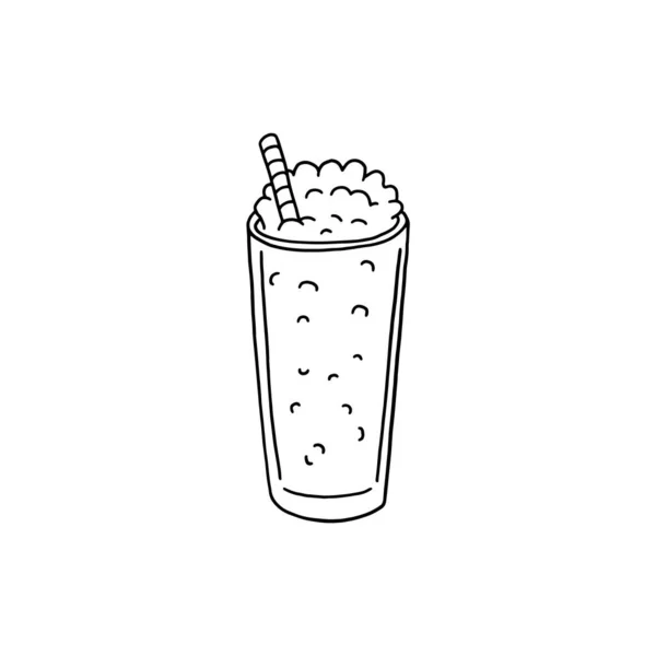 Soda drink in glass with straw in hand drawn doodle style, vector illustration isolated on white background. — 图库矢量图片