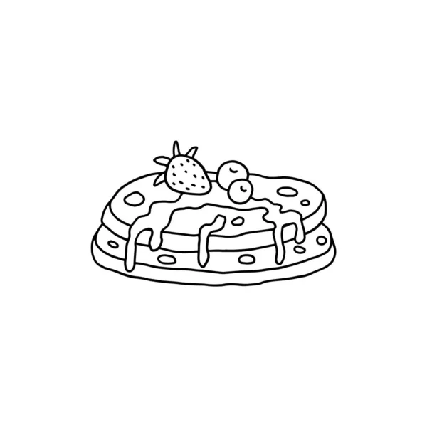 概要クリームとイチゴのおいしいパンケーキ、白い背景に隔離されたドアベクトルイラスト. — ストックベクタ