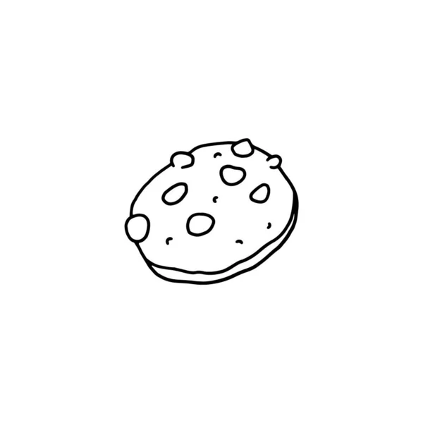 Doodle cookie with chocolate chips, hand drawn outline vector illustration isolated on white background. — Stock Vector