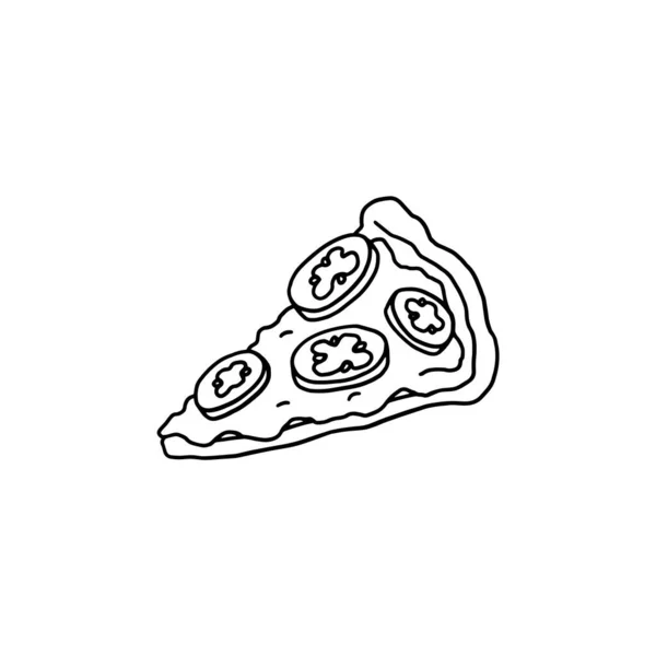 Margherita pizza slice outline, doodle vector illustratie geïsoleerd op witte achtergrond. — Stockvector