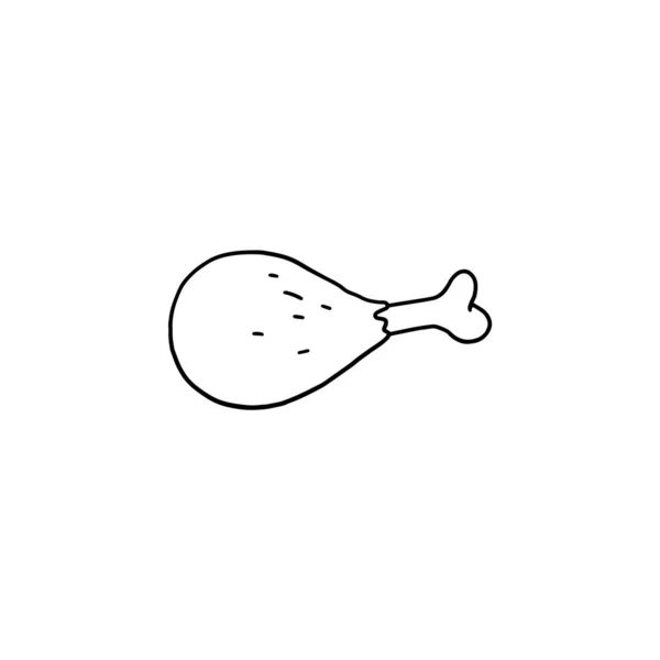 Tambour de poulet frit, contour griffonné dessiné à la main, illustration vectorielle isolée sur fond blanc. — Image vectorielle