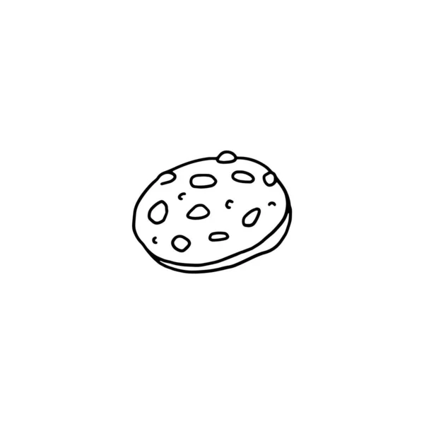 Hand drawn doodle cookie with chocolate chips, vector illustration isolated on white background. — Stock Vector