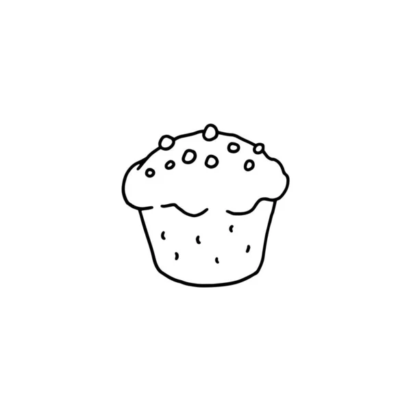 Hand drawn muffin with thin outline, doodle vector illustration isolated on white background. — Vetor de Stock