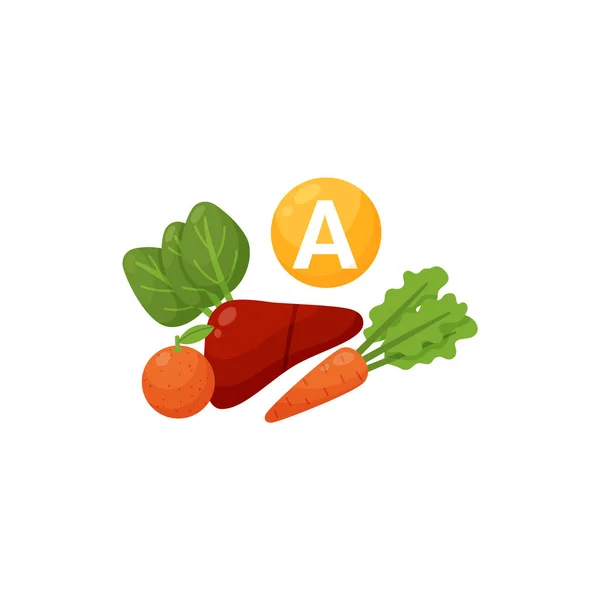 Food rich with vitamin A, flat vector illustration isolated on white background. — стоковый вектор