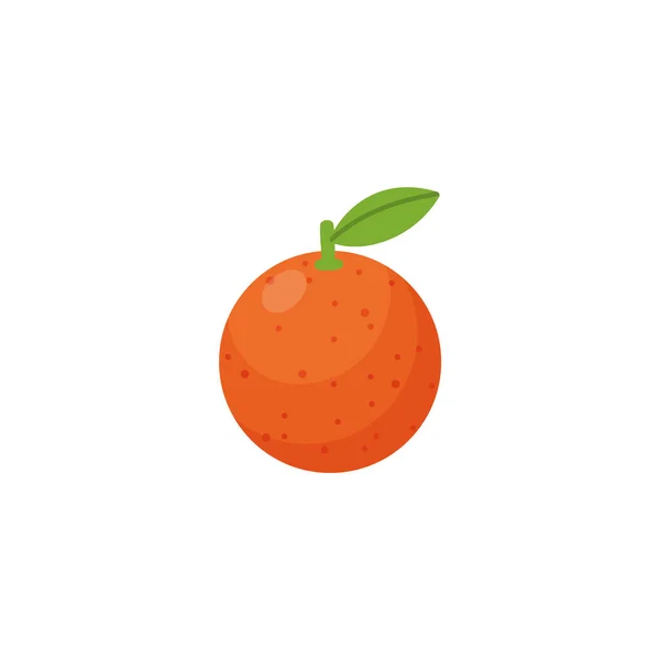 Whole orange tangerine with green leaf, isolated cartoon illustration. Single clementine or mandarin fruit vector icon. — стоковый вектор