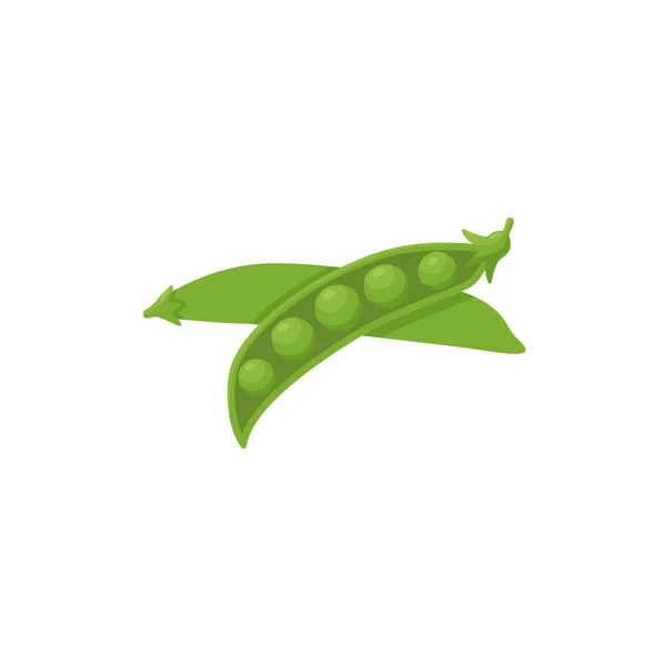 Two sweet pea green pods, opened and closed, vector icon. Peas bean is ripped and cracked, cartoon illustration isolated — Image vectorielle