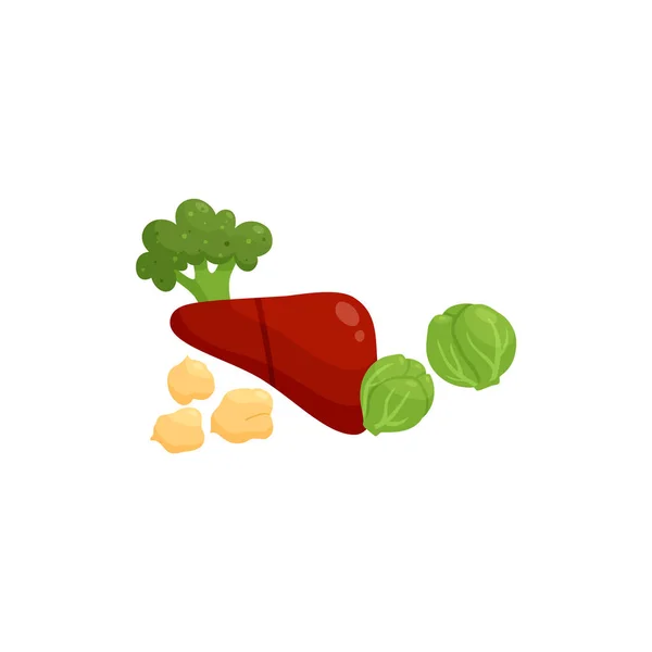 Foods rich in vitamin B9 such as liver and cabbage vector illustration isolated. — Vettoriale Stock