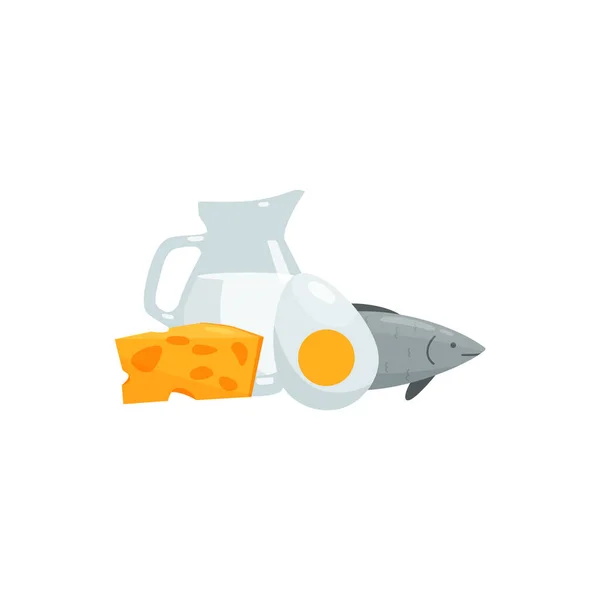 Vitamin D food sources of animal origin, flat vector illustration isolated. — 스톡 벡터