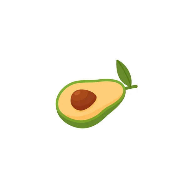 Half green avocado with brown seed, side and slightly top view. Guacamole fruit cartoon vector illustration. - Stok Vektor
