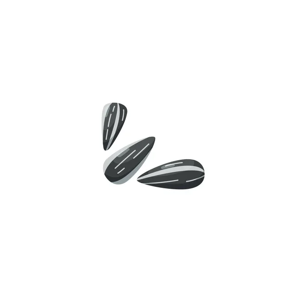Three sunflower seeds, isolated vector illustration. Whole sunflower seeds in black shell, cartoon style. — Stockvector
