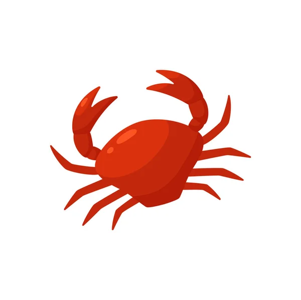 Crab red color vector icon. Sea food cartoon illustration, red crayfish with claws, isolated. Aquatic marine animal. — Vector de stock