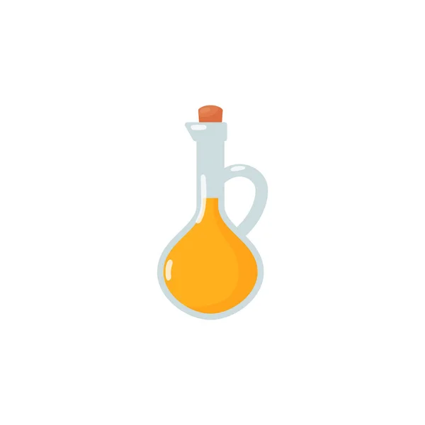Extra virgin olive oil glass bottle. Plant oil in glass jar or little jug, corked. Cartoon vector illustration. — 图库矢量图片