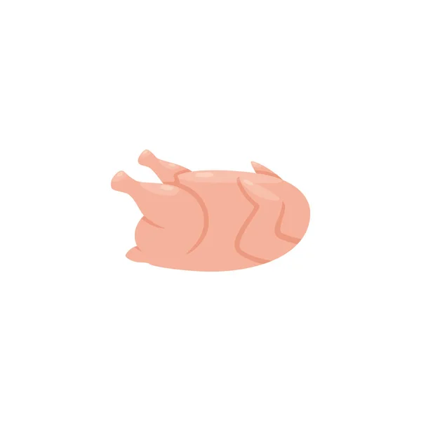Whole raw chicken meat carcass. Poultry or turkey uncooked fresh meat, side view. Cartoon vector illustration. — стоковый вектор