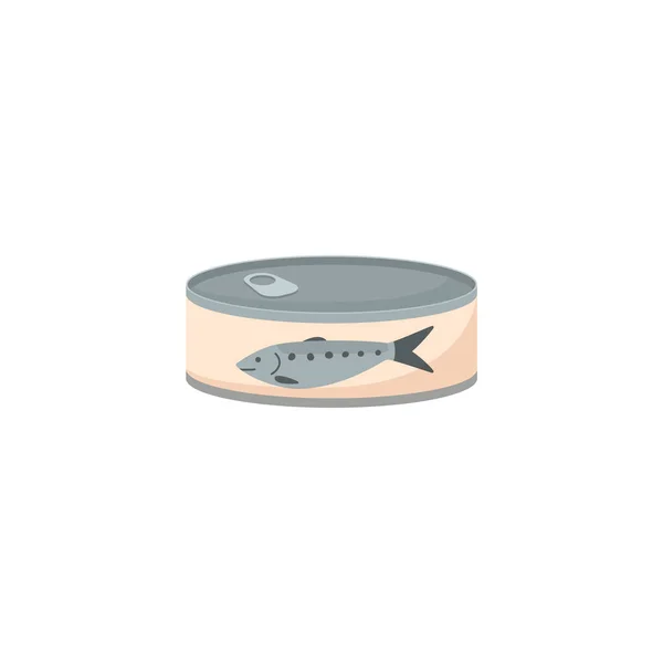 Fish can cartoon vector icon. Tuna, sardines or anchovy well preserved and conserved in round shape aluminium tin. — 스톡 벡터