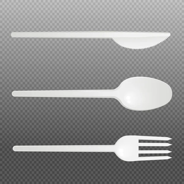 Disposable fork, knife and spoon serving set, 3d vector illustration isolated. — Stockvektor
