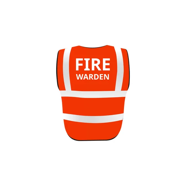 Red safety vest for fire warden with fluorescent reflective elements in flat — Vector de stock