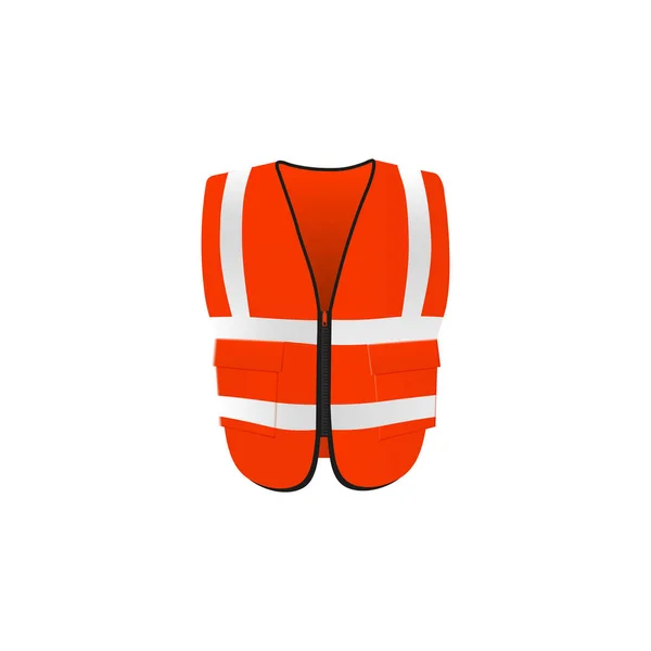 Red fire warden safety vest front view, realistic vector illustration isolated. — Stok Vektör