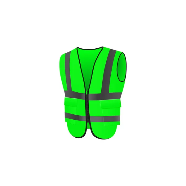 3D safety vest mockup. Green with black tape construction worker uniform, realistic mock up. Road work protective jacket — Vettoriale Stock