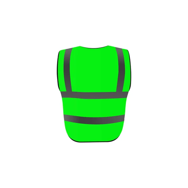 Chaleco de seguridad verde brillante con rayas negras, vista trasera. Chaleco de seguridad maqueta vectorial 3D. Trabajadores de la construcción uniforme. — Vector de stock