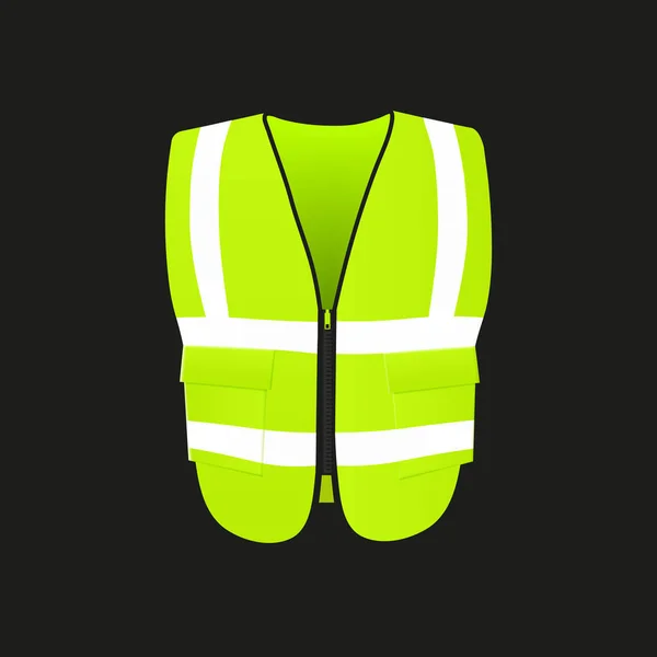 Green fluorescent safety vest reflective at night, realistic 3d mockup. Yellow protective jacket for construction worker — Vettoriale Stock