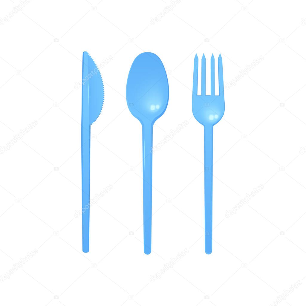 Realistic plastic cutlery set, vector illustration isolated on white background.