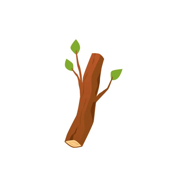 Parte de tronco de árvore cortada com ramos, ilustração vetorial plana isolada. — Vetor de Stock