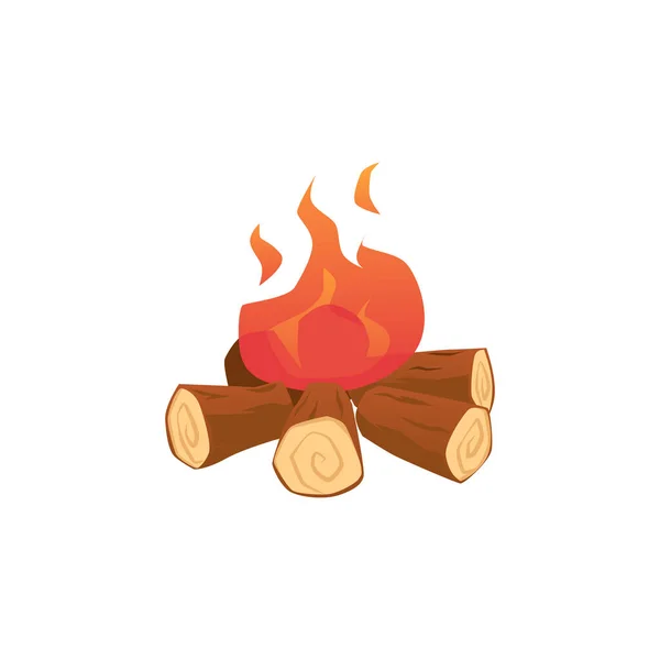 Feu de joie avec bois de chauffage en cercle, dessin animé plat vecteur illustration isolé sur fond blanc. — Image vectorielle