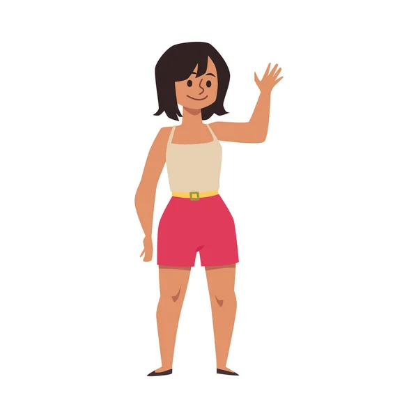 Adolescente agitant la main à un ami ou à une famille dans une illustration vectorielle plate — Image vectorielle