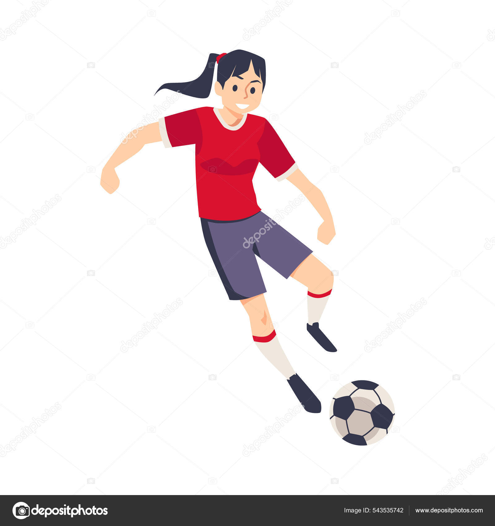 Jovem mulher menina futebol jogador de futebol chutar pênalti bola passe  pênalti tiroteio no campo de futebol fan stand time objetivo ação atividade  desportista profissional ilustração vetorial