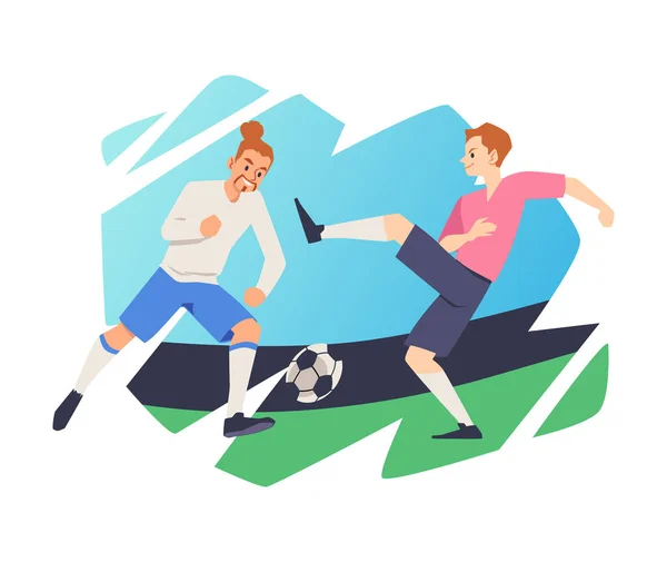 Football or soccer players at open stadium, flat vector illustration isolated. — Stock Vector