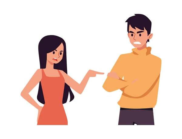 Couple arguing about conflict or problem - flat vector illustration isolated on white background. — Stock Vector