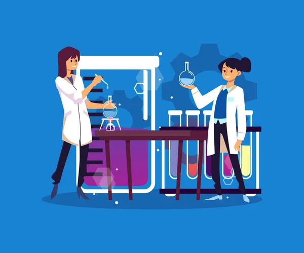 Βιοϊατρικό χημικό εργαστήριο με επιστήμονες επίπεδη διανυσματική απεικόνιση απομονωμένη. — Διανυσματικό Αρχείο