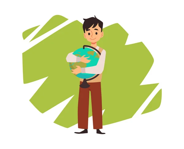 Student hugging the globe in schools, flat vector illustration isolated on white background. — Stock Vector