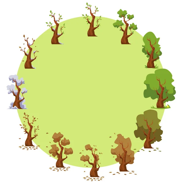 Banner de ciclo de temporada de naturaleza y plantas, ilustración vectorial plana aislada. — Vector de stock