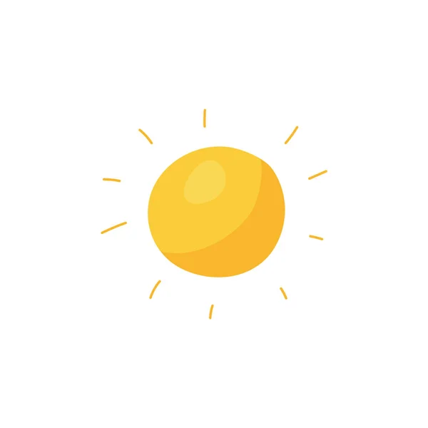 Kindliche handgezeichnete Sonne mit Strahlen, Cartoon flache Vektorillustration isoliert. — Stockvektor
