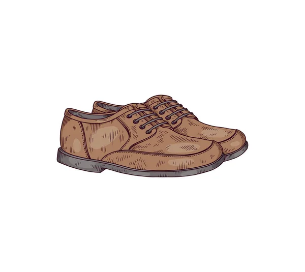 Traditionelle Schuhe für Männer im handgezeichneten farbigen Skizzenstil, Vektorabbildung isoliert auf weißem Hintergrund. — Stockvektor