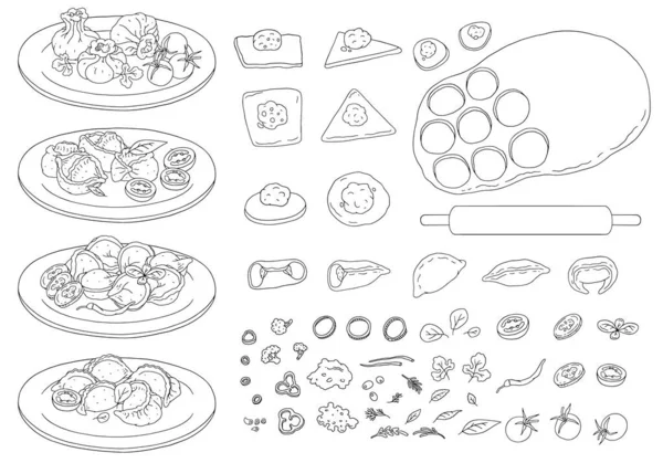 Set para decorar la receta para hacer albóndigas con varios ingredientes — Vector de stock